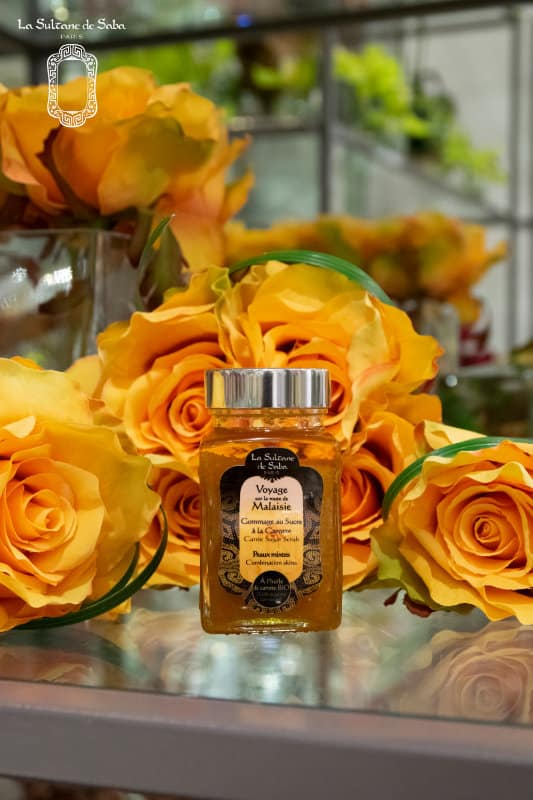 carrot sugar scrub<br>jasmine & tropical flowers fragrance <br>face scrub 100ml